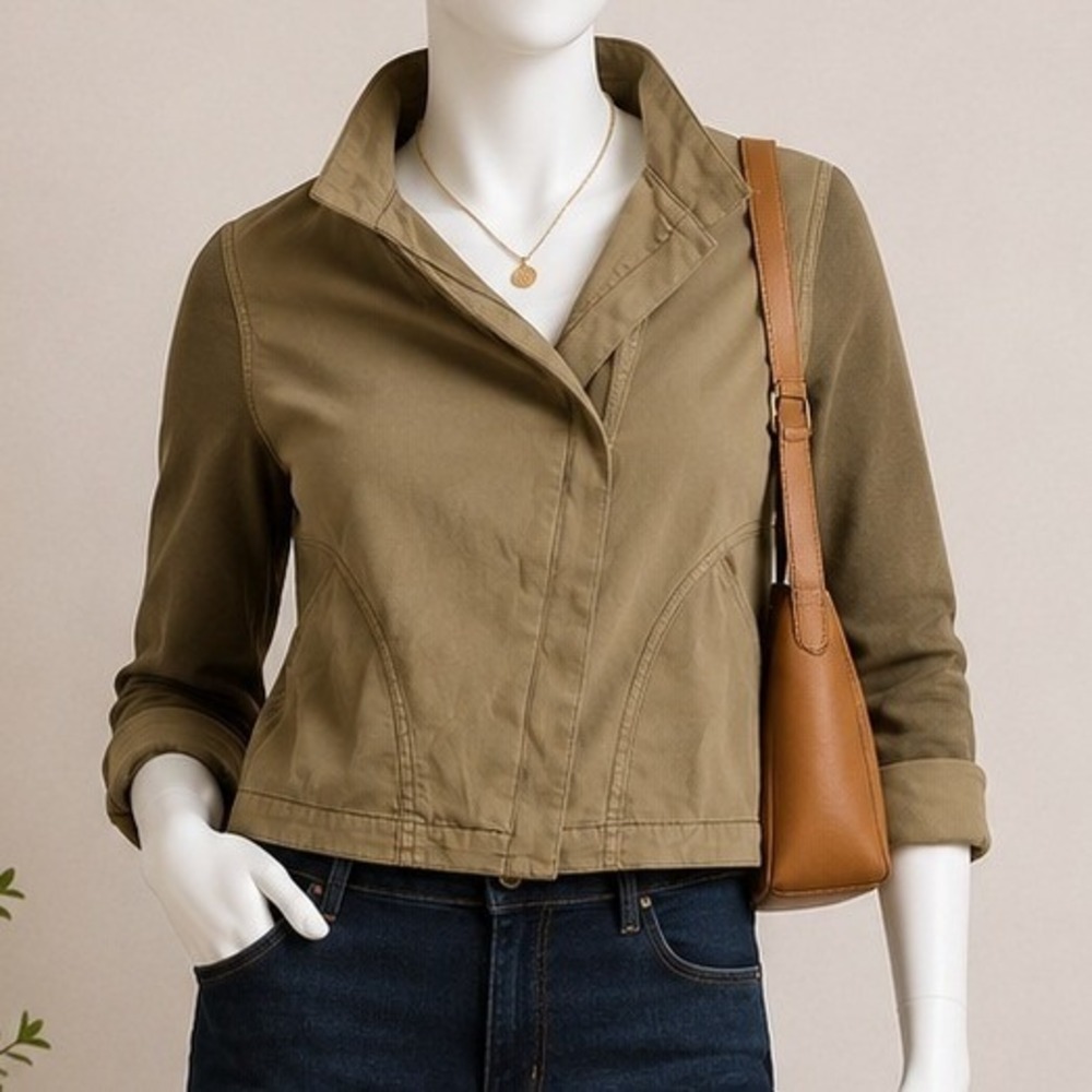 Thread & Supply Womens Jacket Olive Green Mixed Media Utility Moto Small